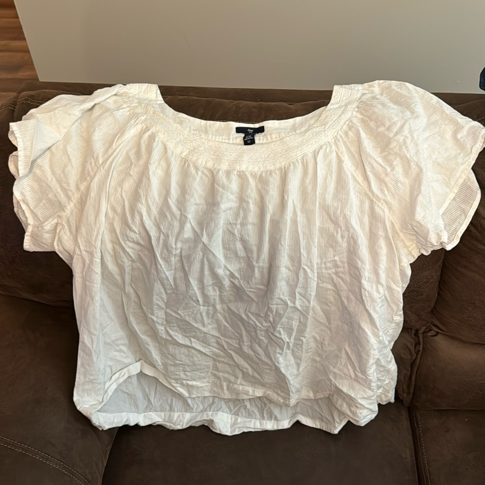 Gap White Top with Smocked Neckline